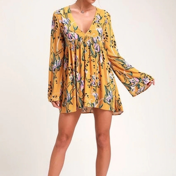 Free People Yellow Bella Print Tunic SP - Picture 2 of 7